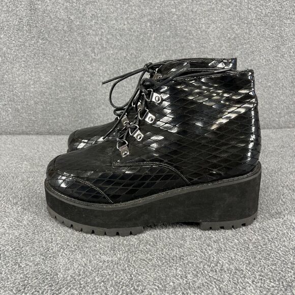 Asos Design Ankle Boots Womens 6 Black Lace Up Chunk Bootie Platform gohtic - Picture 4 of 15